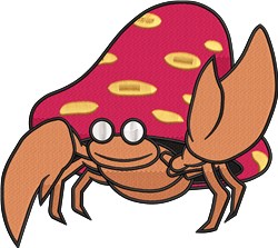 Playful cartoon crab with glasses and vibrant pink mushroom shell, perfect for playful embroidery on kids' items.
