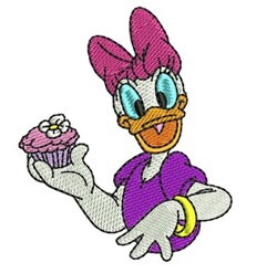 daisy detailed machine embroidery - Daisy Duck Cupcake perfect for reusable tote bags