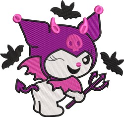 detailed halloween kitten machine embroidery pattern - Devil Kuromi for Gift Wrap