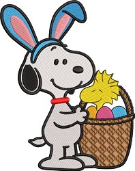 detailed easter puppy dog machine embroidery pattern - Easter Snoopy for reusable tote bags
