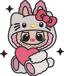 Hello Kitty - 5x7 kitten detailed machine embroidery design for cute baby onesies