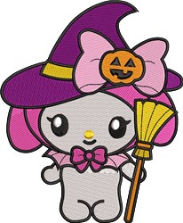 Hello Kitty Witch - 5x7 kitten detailed embroidery design for Halloween Costumes