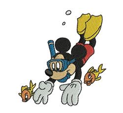 detailed diving machine embroidery pattern - Mickey Mouse Scuba Diving for Beach Towels