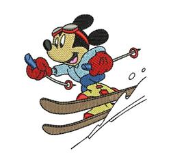 detailed skiing machine embroidery pattern - Mickey Mouse Skiing for Winter Scarves