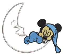 moon detailed machine digital embroidery - Mickey On Moon perfect for Bed Covers