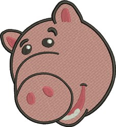 Playful pig head with a smiling expression, soft pink tones, and simple shapes, perfect for kids' fabric goods.