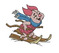 detailed winter skiing machine embroidery pattern - Piglet Skiing for decorative pillow covers