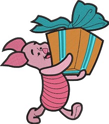 Piglet's Present - 4x4 bear detailed machine embroidery design for cute baby onesies