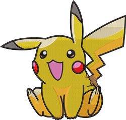 Cheerful Pikachu in vibrant yellow, featuring large eyes and an iconic lightning tail, perfect for kids.