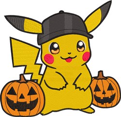 Pikachu's Pumpkins - 4x4 pumpkin detailed embroidery design for cute baby onesies