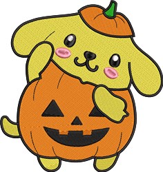 detailed halloween puppy dog machine embroidery pattern - Pompompurin for decorative pillow covers
