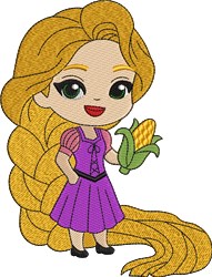 Rapunzel & Corn - 4x4 fairy detailed embroidery design for patchwork quilt blocks