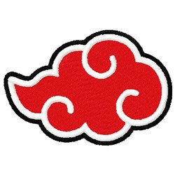 Stylized red cloud with swirling details and bold black outline, featuring a cartoonish, vibrant design.