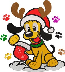 detailed christmas reindeer machine embroidery pattern - Reindeer Pup for kitchen tea towels