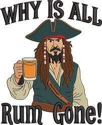 gone detailed machine digital embroidery - Rum Gone perfect for reusable tote bags