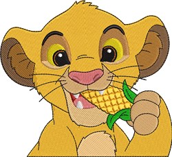 cat detailed machine embroidery - Simba Eating Corn for decorative pillow covers