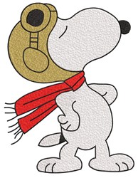 Snoopy wearing an aviator helmet and red scarf in a cartoon style, showcasing a playful, adventurous spirit.