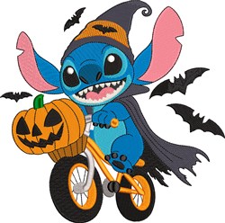 detailed spooky halloween pumpkin machine embroidery pattern - Spooky Ride for reusable tote bags