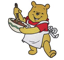 Winnie Cooking - 5x7 bear detailed machine embroidery design for kitchen tea towels