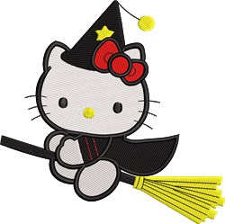 detailed halloween kitten machine embroidery pattern - Witch Hello Kitty for decorative pillow covers