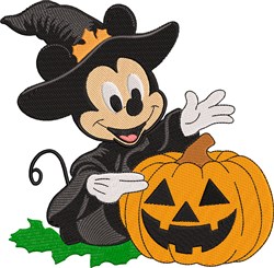 Witch Mickey - 5x7 pumpkin detailed machine embroidery design for cute baby onesies