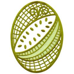 Abstract design featuring a modern oval shape with a grid pattern. Light green contrasts with darker lines in a playful, symm