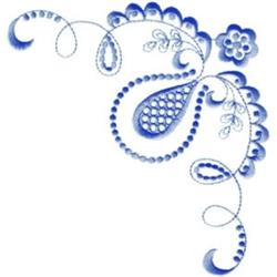 leaf detailed machine embroidery - Blue Lace Corner perfect for patchwork quilt blocks