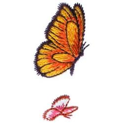 Colorful butterfly duo featuring a vibrant orange butterfly and a delicate pink butterfly with gradient wings.