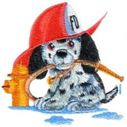 Fireman Puppy - 4x4 puppy dog detailed machine embroidery design for reusable tote bags