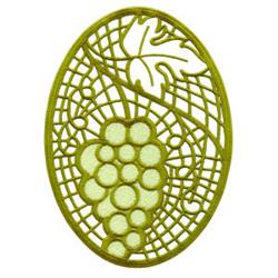 Intricate grape cluster design with lush green grapes and elegantly entwined vine leaves, showcasing detailed patterns.