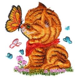 Kitten & Butterfly - 4x4 kitten detailed embroidery design for cute baby onesies