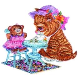 detailed summer bear machine embroidery pattern - Kitten Tea Party for cute baby onesies