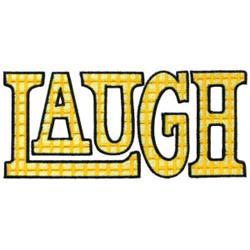 Bright yellow 'LAUGH' text with a playful checkered pattern, perfect for cheerful decorative use.