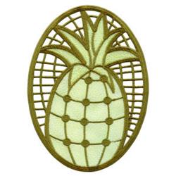 Stylized pineapple in light green within an oval, featuring a dark grid background and minimalistic design.