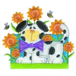 Puppy & Bees - 4x4 puppy dog detailed machine embroidery design for reusable tote bags