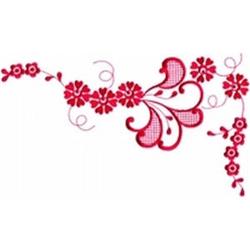Red Flowers - 6x10 leaf redwork machine embroidery design for kitchen tea towels