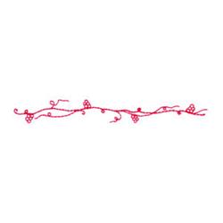 Redwork vine with leaves and grapes, featuring elegant lines and vibrant red color, perfect for embroidery.