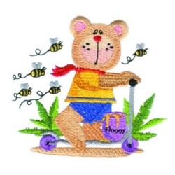 Scooter Bear - 4x4 bear detailed machine embroidery design for reusable tote bags