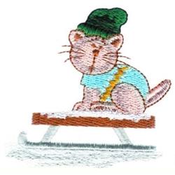 beginner-friendly winter kitten machine embroidery pattern - Sleding Cat for reusable tote bags