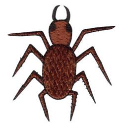 Playful spider applique with a textured brown body, distinctive black accents, and long legs.