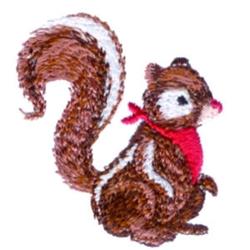 Playful squirrel in a red scarf with brown fur and striped patterns, perfect for colorful kids' items.