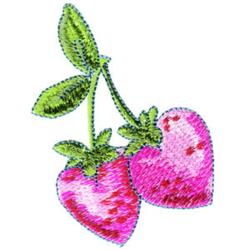 Playful design featuring pink strawberries and green leaves, brightly representing spring in a fresh, colorful arrangement.