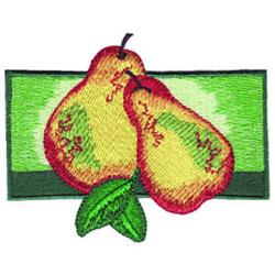 Two vibrant yellow pears with red accents against a lush green background, showcasing detailed textures.