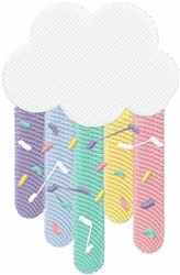 Playful cloud with colorful raindrops in pastel shades, perfect for spring-themed baby projects.