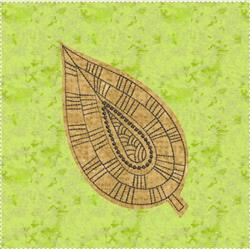 Applique leaf with intricate line patterns on a vibrant green background, showcasing elegant simplicity.