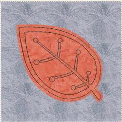 Applique orange leaf with detailed veins on a textured blue background, modern and elegant design.