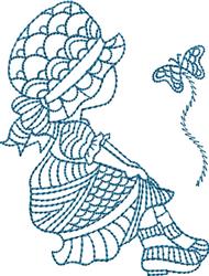 Bluework Crochet Sue - 5x7 butterfly redwork embroidery design for reusable tote bags