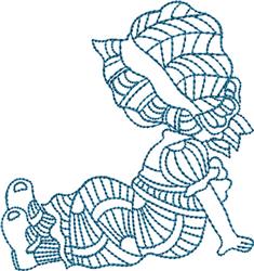 beginner-friendly spring sue redwork machine embroidery pattern - Bluework Crochet Sue for kitchen tea towels