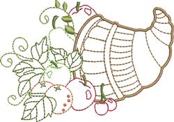 Cornucopia With Fruit - 5x7 fruit redwork embroidery design for kitchen tea towels