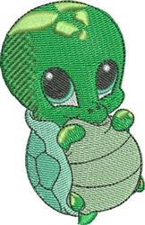 Cute turtle with a shiny green shell, big expressive eyes, and playful cartoonish features.